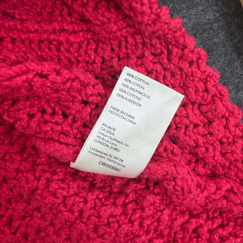 Free People Women Red Chunky Cable Knit Cotton Pullover Cropped Sweater Size S